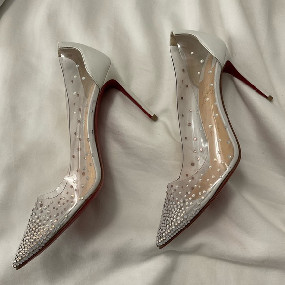 CHRISTIAN LOUBOUTIN Degrastrass Embellished PVC-Leather Pumps 85 - Picture 4 of 8